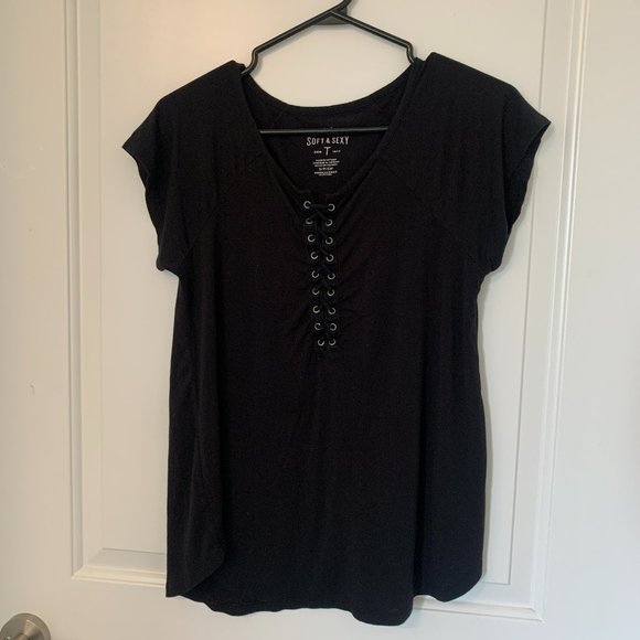 American Eagle Soft & Sexy Black Corset Tee (Small) - Picture 1 of 3